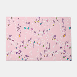 Pink colourful music note pattern musician musical doormat