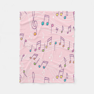 Pink colourful music note pattern musician musical fleece blanket