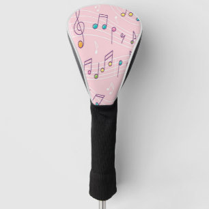 Pink colourful music note pattern musician musical golf head cover