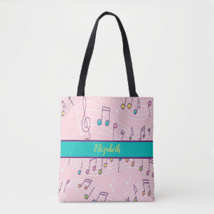 pink colourful music note  tote bag