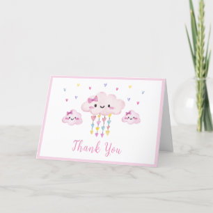 Pink Colourful Raindrop Sweetheart Baby Shower  Thank You Card