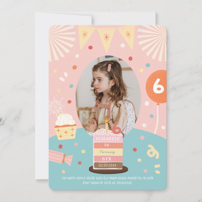 Pink Colourful Sparkle Princess Photo Birthday Par Invitation (Front)