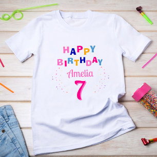  Pink Colourful Stars Girl Happy Birthday  T-Shirt