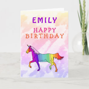 Pink Colourful Unicorn Girl Happy Birthday  Card