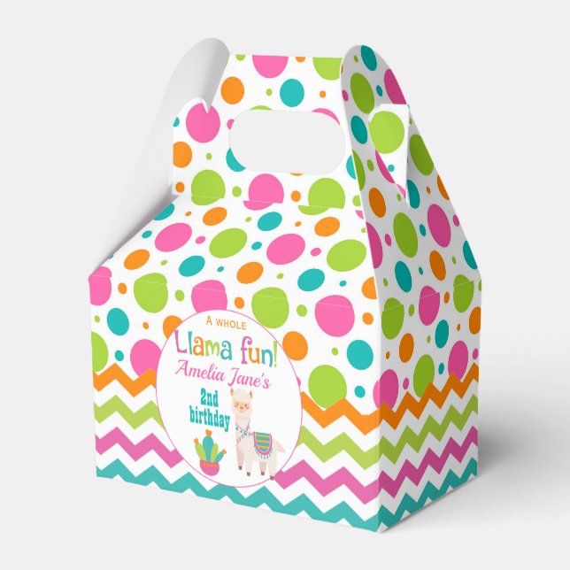 Pink Colourful ZigZag Llama Birthday Party Favour Box (Front Side)