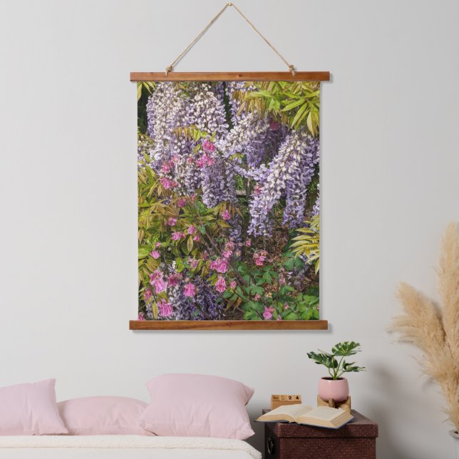 Pink Columbine and Purple Wisteria Floral Hanging Tapestry (Bedroom)