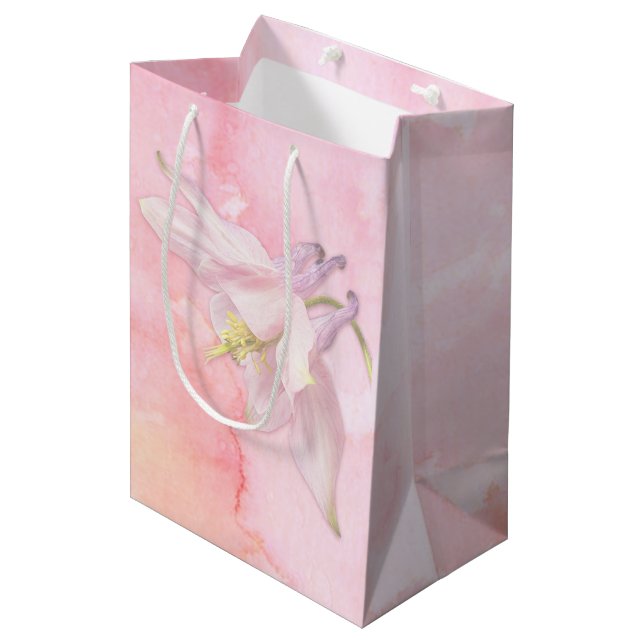 PINK COLUMBINE FLOWER WATERCOLOR SPLASH MEDIUM GIFT BAG (Front Angled)