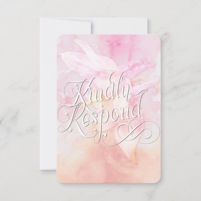 PINK COLUMBINE FLOWER WATERCOLOR SPLASH WEDDING RSVP CARD (Front)