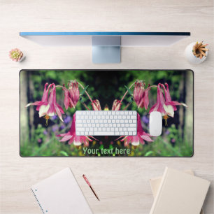 Pink Columbine Flowers Personalised Desk Mat