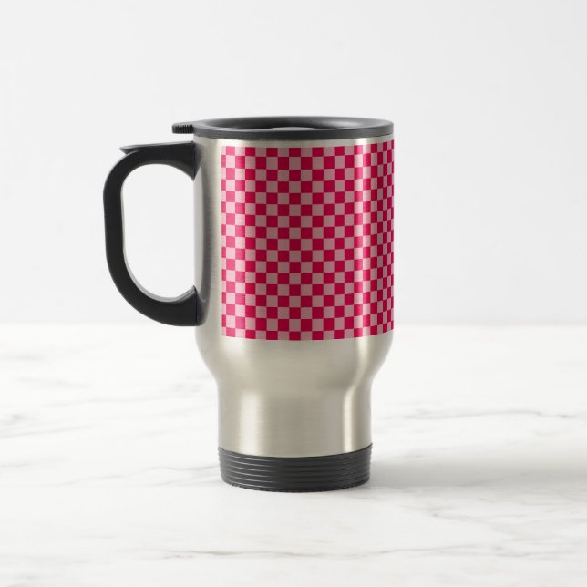 Pink Combination Classic Chequerboard by STaylor Travel Mug (Left)