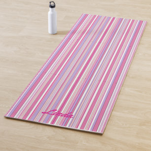Pink Combo Stripes with Name Yoga Mat