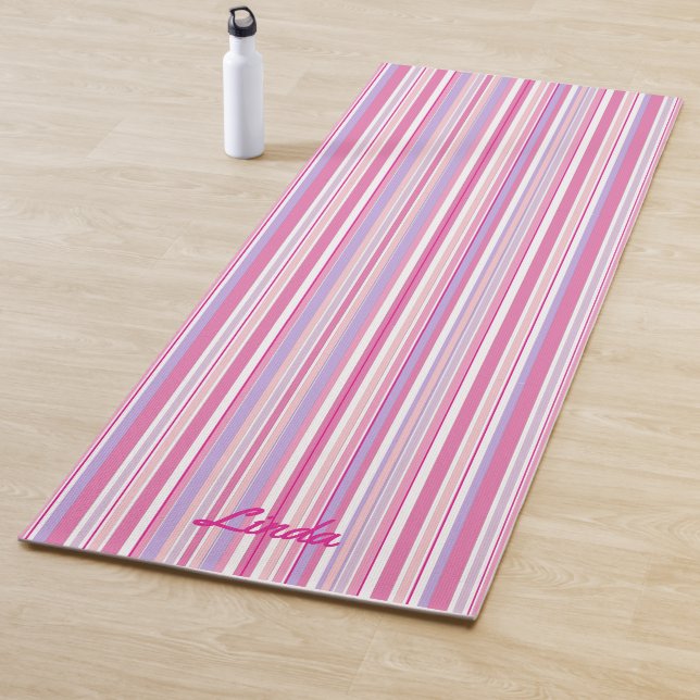 Pink Combo Stripes with Name Yoga Mat (In Situ)