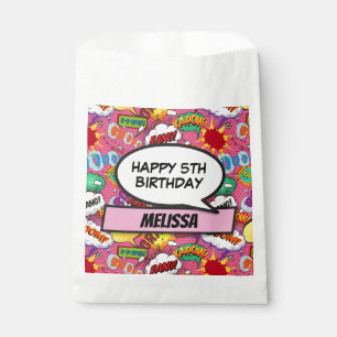 Pink Comic Book Superhero Birthday Party Favour Bags