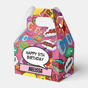 Pink Comic Book Superhero Birthday Party Favour Box