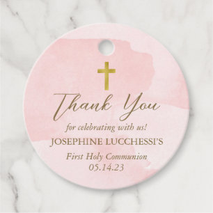 Pink Communion Tags, Girl Baptism Tags,Christening Favour Tags