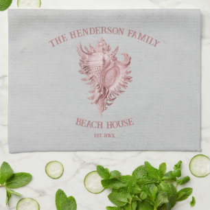 Pink Conch Shell Kitchen Towel