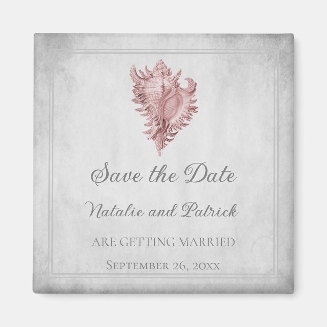 Pink Conch Shell Save the Date Magnet (Front)