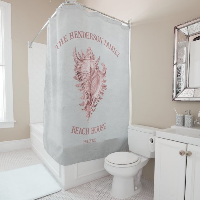 Pink Conch Shell Shower Curtain (In Situ)