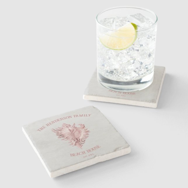 Pink Conch Shell Stone Coaster (Side)