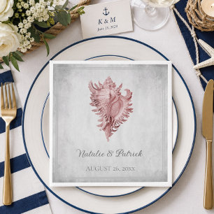 Pink Conch Shell Wedding Paper Napkins