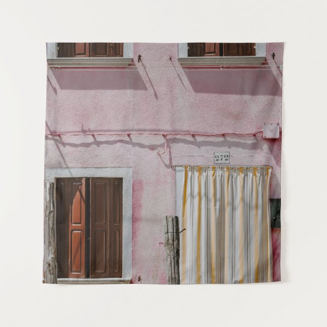 PINK CONCRETE HOUSE WITH THREE WINDOWS AND ONE DOO TAPESTRY (Front)