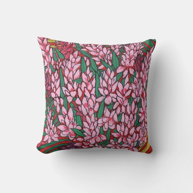 Pink Cone Ginger Alpinia Tropical Flowers Floral Cushion (Front)