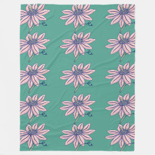 Pink Coneflower Teal Pattern Fleece Blanket