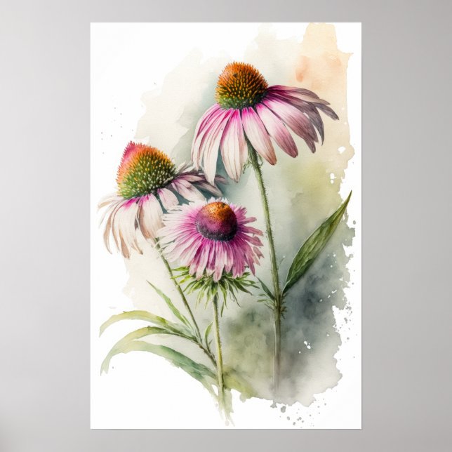 Pink Coneflowers Art Print Poster (Front)