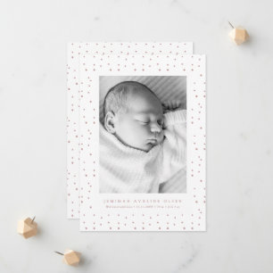 Pink Confetti Baby Birth Announcement Photo Card 