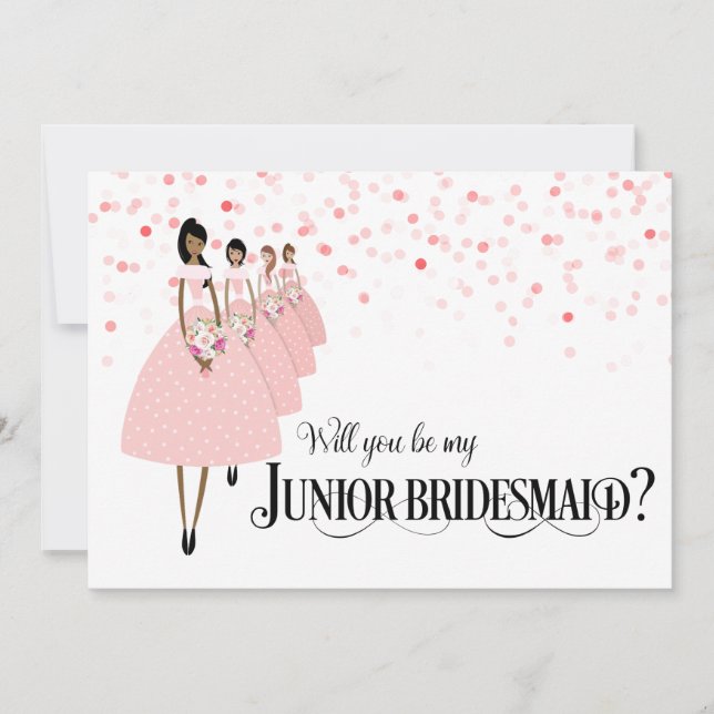 Pink Confetti Be My Junior Bridesmaid Ethnic Invitation (Front)