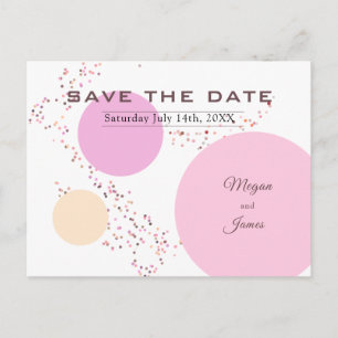 Pink Confetti Circles Wedding Announcement Postcard