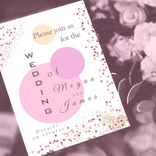 Pink confetti circles wedding invitation