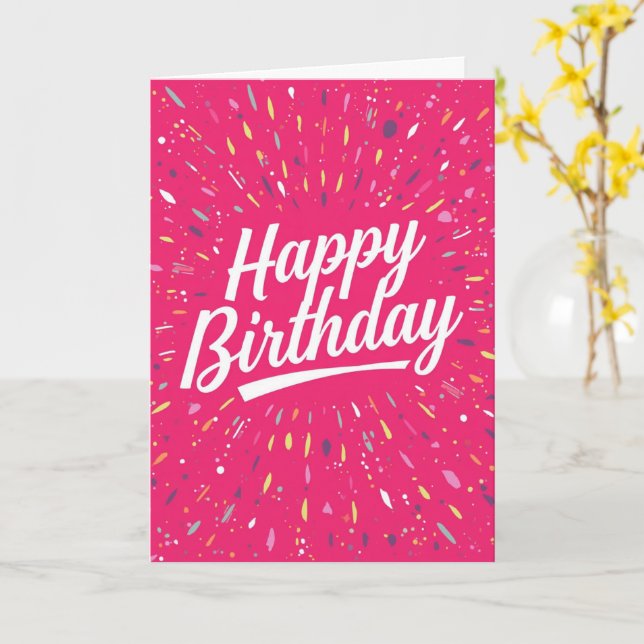 Pink Confetti Happy Birthday Card (Yellow Flower)