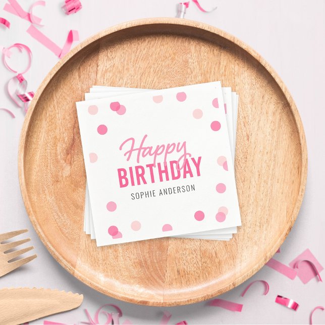 Pink Confetti Happy Birthday Napkin (Creator Uploaded)