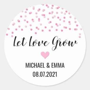 Pink Confetti Heart Let Love Grow Classic Round Sticker