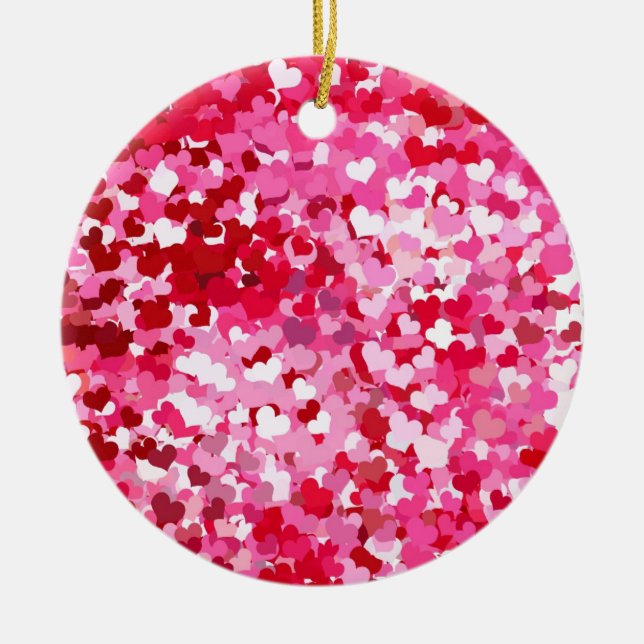 Pink Confetti Hearts Ceramic Tree Decoration (Front)