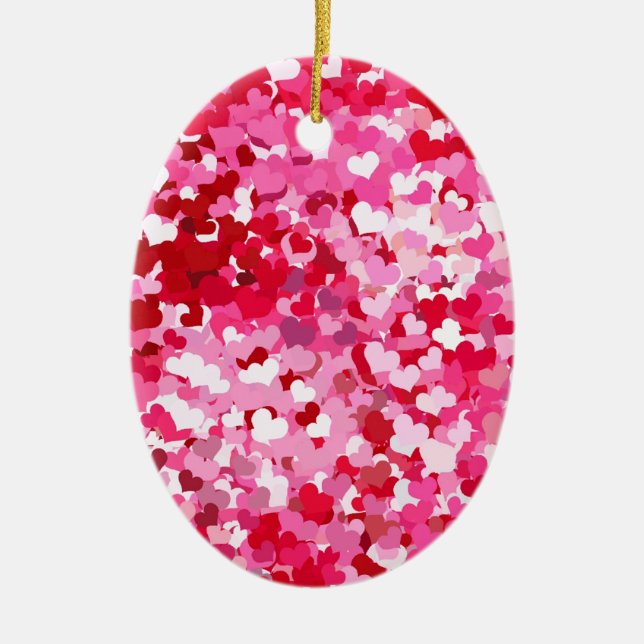 Pink Confetti Hearts Ceramic Tree Decoration (Front)