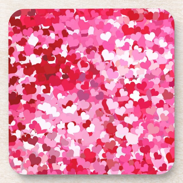 Pink Confetti Hearts Coaster (Front)
