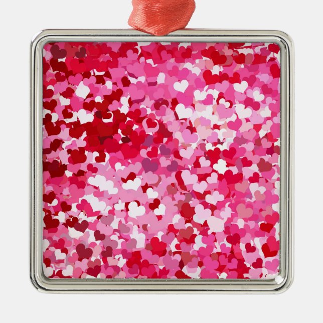 Pink Confetti Hearts Metal Tree Decoration (Front)