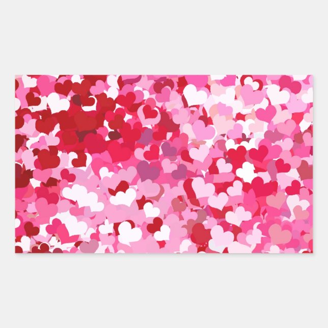 Pink Confetti Hearts Rectangular Sticker (Front)