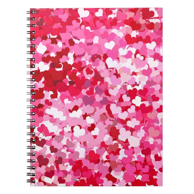 Pink Confetti Hearts Spiral Notebook (Front)