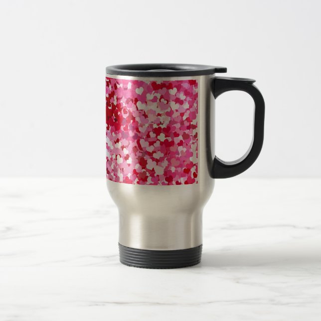 Pink Confetti Hearts Travel Mug (Right)
