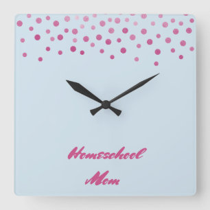Pink Confetti Homeschool Mum Square Wall Clock