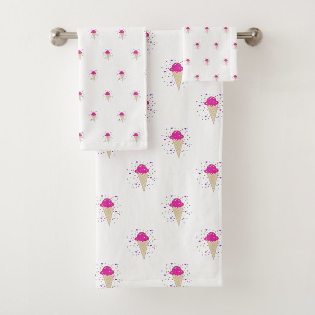 Pink Confetti Ice Cream Cone Pattern Bath Towel Set (Insitu)