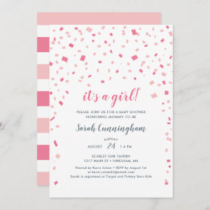 Pink Confetti It's a Girl Baby Shower Invitation