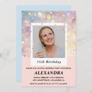 Pink Confetti Photo 56th birthday invitations 