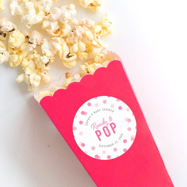 Pink Confetti Ready to Pop Baby Shower Classic Round Sticker (Creator Uploaded)