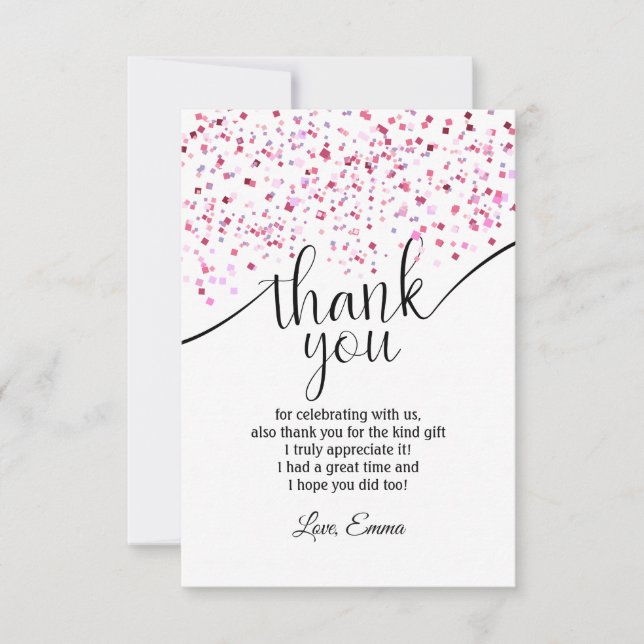 pink, confetti , thank you card (Front)