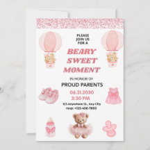 PINK CONFETTI TOP 5X7 BEAR GIRL BABY SHOWER