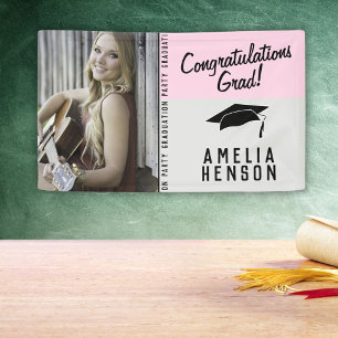 Pink Congratulations Grad Graduation Party Photo Banner